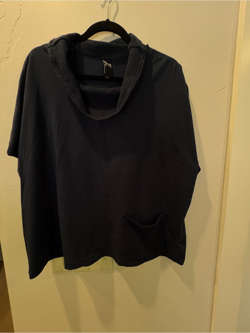 Women's Black Cowl-Neck Tunic with Knit Trim Pocket